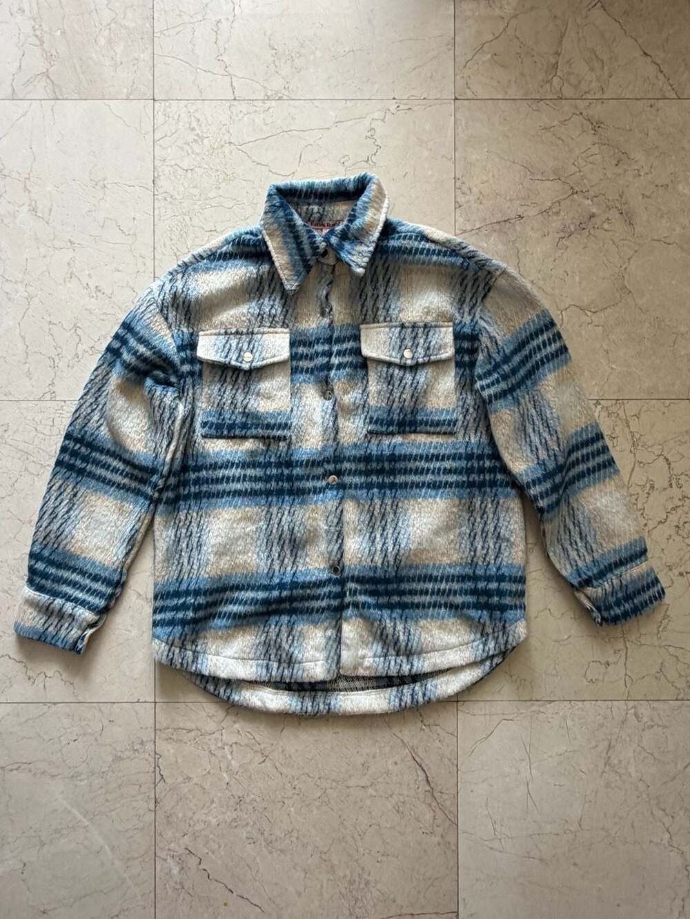Blue Plaid Fuzzy Overshirt Shacket Size S